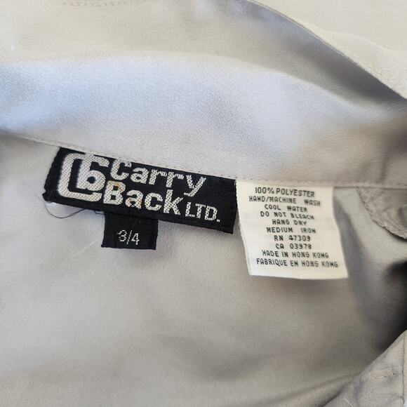 Vintage Carry Back Blouse in Gray Size 3/4 Neck Tie Pleated Long Sleeve Button - Picture 7 of 9